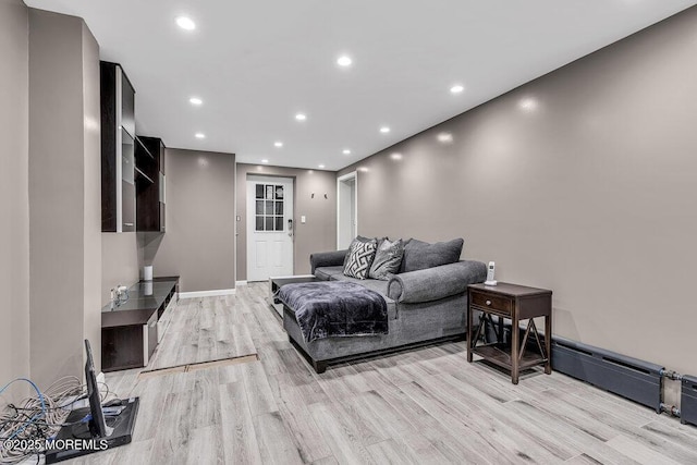 136 Van Brackle Rd, Matawan, NJ 07747 - living room with light wood-type flooring, recessed lighting, and baseboards