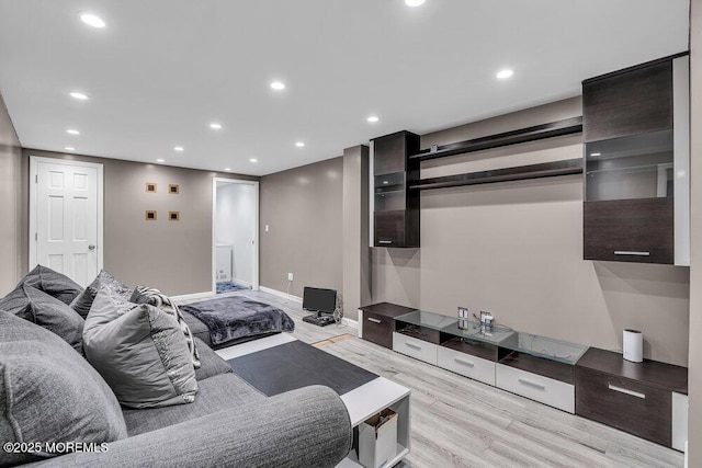 136 Van Brackle Rd, Matawan, NJ 07747 - living area featuring light wood finished floors, recessed lighting, and baseboards