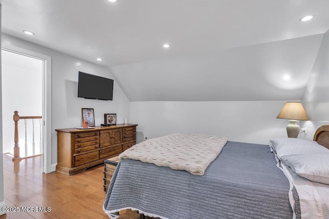 136 Van Brackle Rd, Matawan, NJ 07747 - bedroom with light wood-style floors, lofted ceiling, and recessed lighting