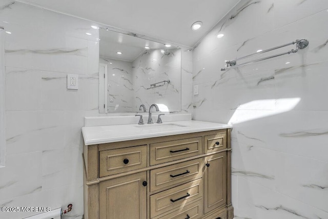 136 Van Brackle Rd, Matawan, NJ 07747 - bathroom featuring tile walls and vanity