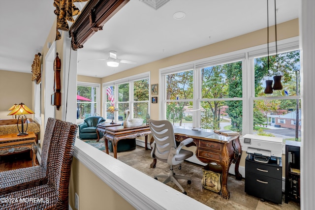 office featuring a ceiling fan and visible vents