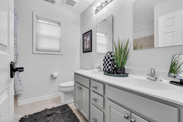 full bathroom with tile patterned flooring, visible vents, a sink, and toilet