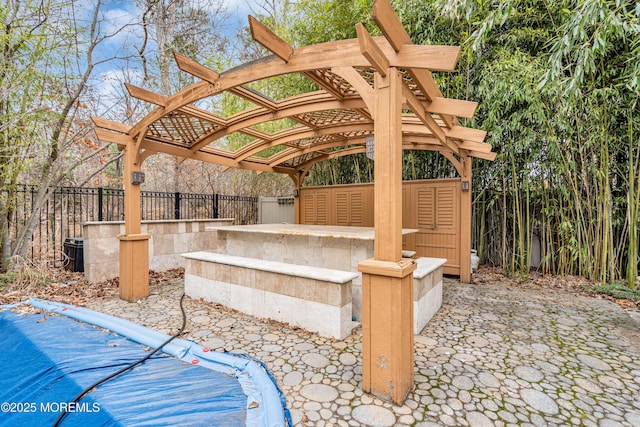 view of patio featuring a fenced backyard and a pergola