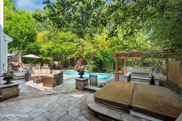 7 Trumbull Ct, Jackson, NJ 08527 - view of patio / terrace featuring a fire pit, a hot tub, and a pergola