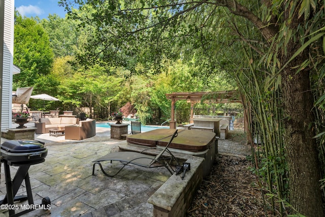 7 Trumbull Ct, Jackson, NJ 08527 - view of patio featuring area for grilling, a wooded view, and a pergola