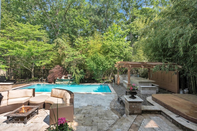 7 Trumbull Ct, Jackson, NJ 08527 - outdoor pool with an outdoor fire pit, a pergola, and a patio