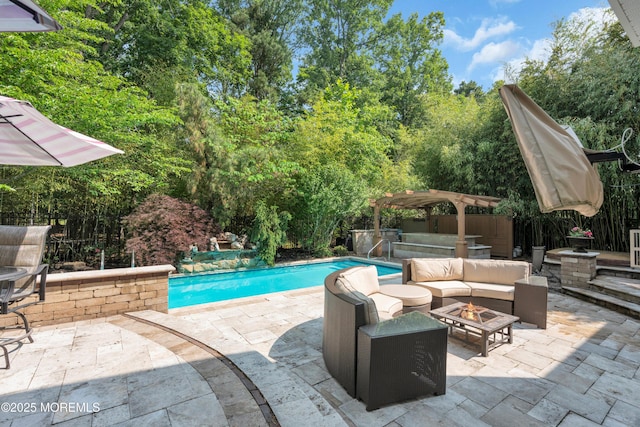 7 Trumbull Ct, Jackson, NJ 08527 - swimming pool featuring an outdoor fire pit, a patio, a pergola, and view of wooded area