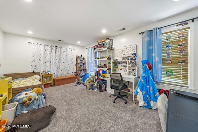 playroom featuring carpet flooring, visible vents, and recessed lighting