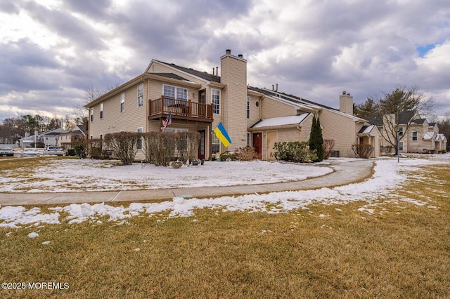 view of front of home featuring a chimney and a residential view