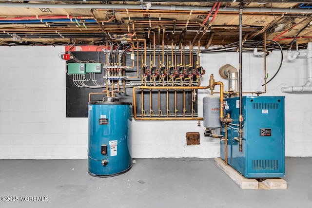 utilities with a heating unit and water heater