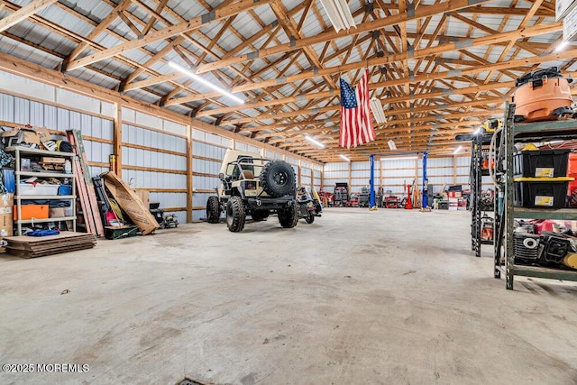 garage with metal wall