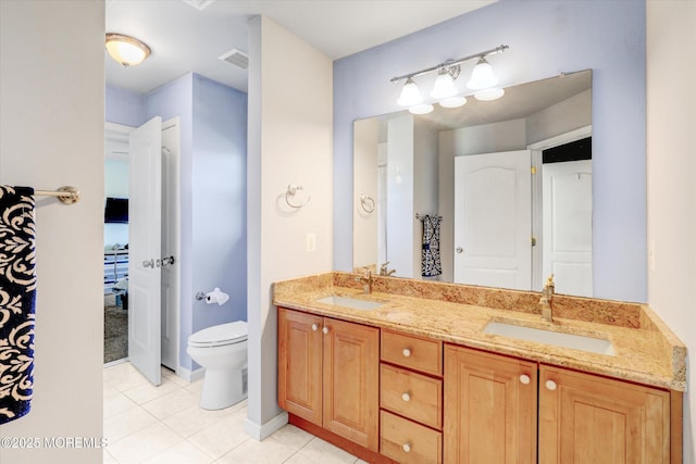 bathroom featuring toilet, tile patterned flooring, a sink, and visible vents