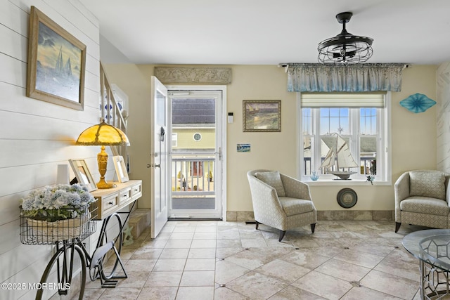 living area with light tile patterned floors