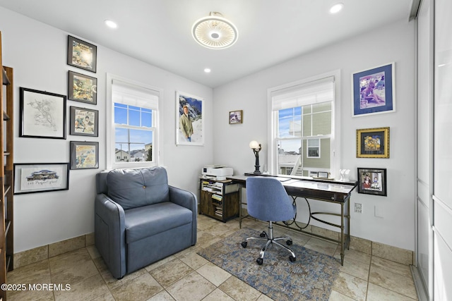 office featuring plenty of natural light and recessed lighting