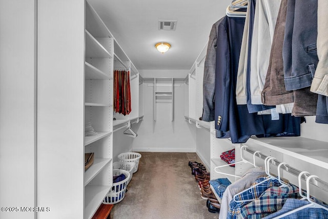 walk in closet with visible vents and carpet