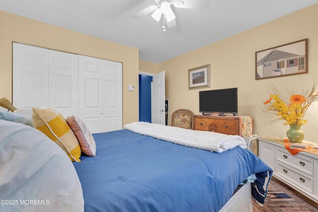 bedroom with a closet and a ceiling fan