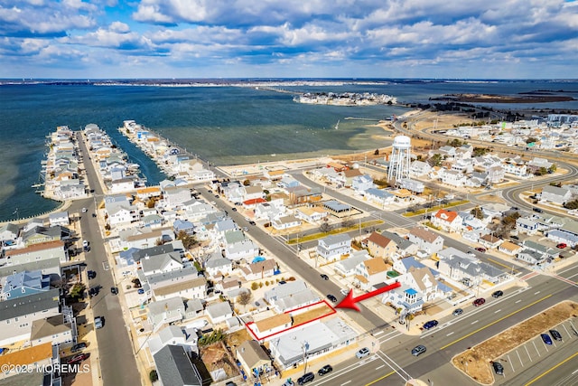 bird's eye view featuring a water view