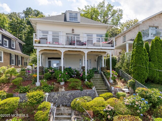75 Highland Ave, Highlands, NJ 07732 - rear view of house featuring stairway and a balcony