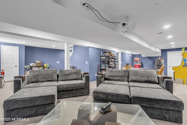 living room with visible vents and recessed lighting