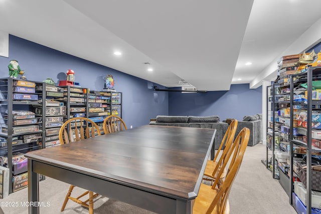 recreation room featuring carpet floors and recessed lighting