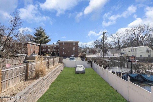 view of yard with a fenced backyard