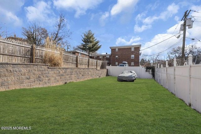 view of yard with a fenced backyard