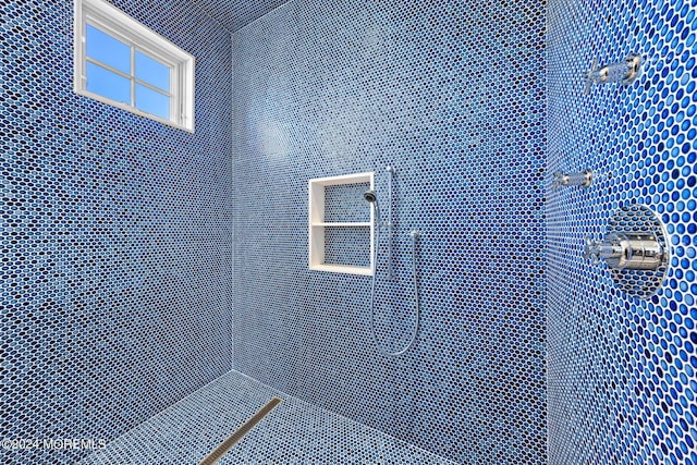 exterior details featuring a tile shower