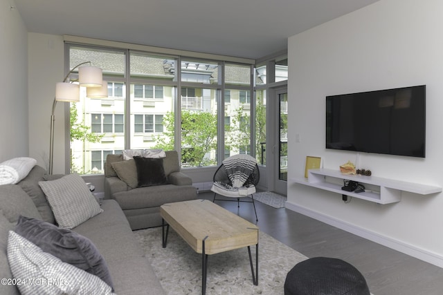 living room featuring baseboards and wood finished floors