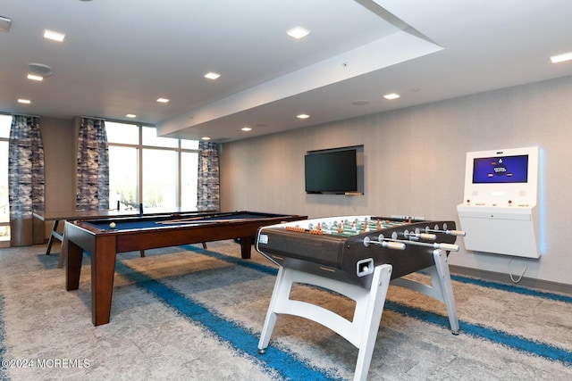 game room with carpet and recessed lighting