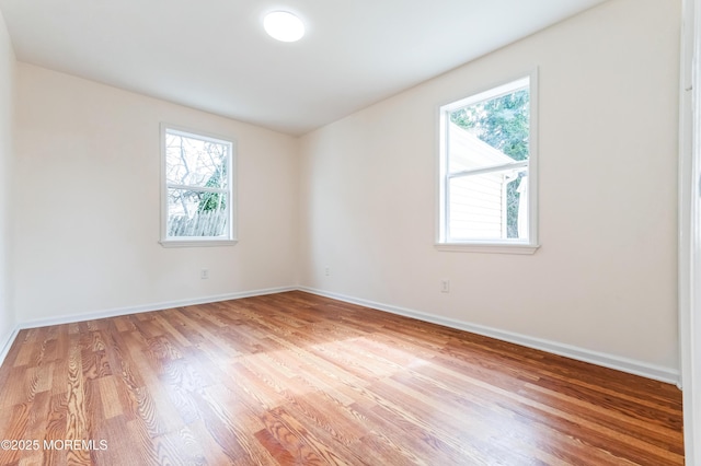 empty room featuring light wood-style floors, baseboards, and a wealth of natural light