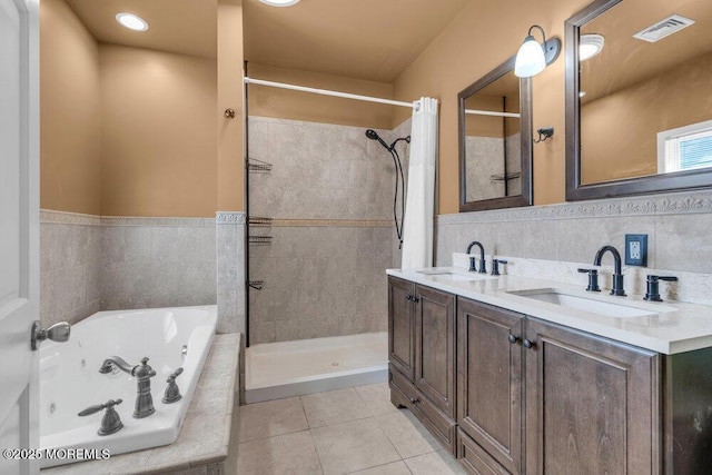 551 Chester Pkwy, Belford, NJ 07718 - bathroom with tile patterned flooring, visible vents, a jetted tub, and a sink