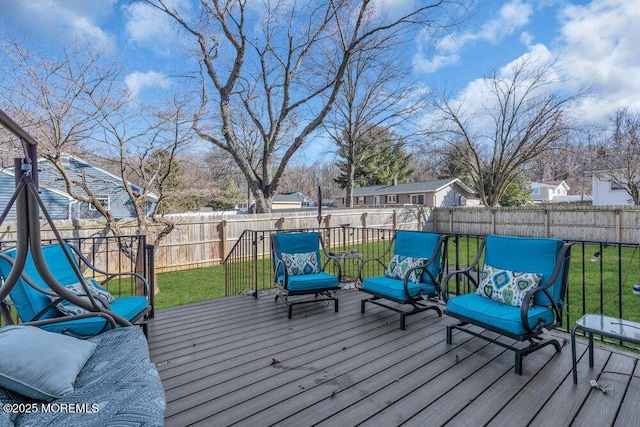 551 Chester Pkwy, Belford, NJ 07718 - wooden terrace with a lawn and a fenced backyard