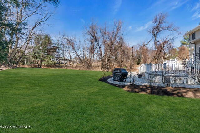 view of yard featuring a wooden deck