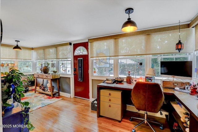 home office featuring hardwood / wood-style floors