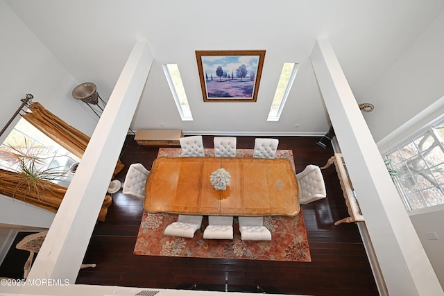 dining space featuring wood-type flooring