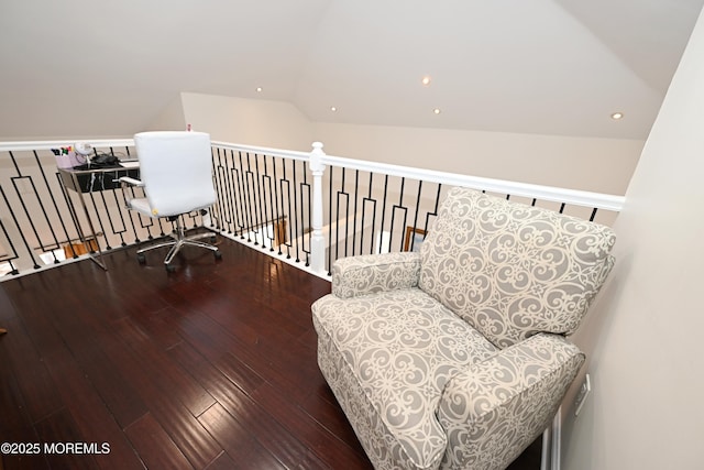 interior space with lofted ceiling, hardwood / wood-style floors, and recessed lighting