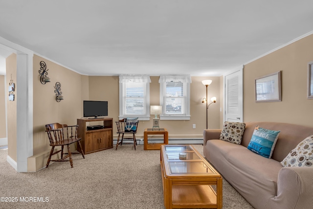 2-4 NE Central Ave, Seaside Park, NJ 08752 - carpeted living area with a baseboard heating unit, baseboards, and crown molding