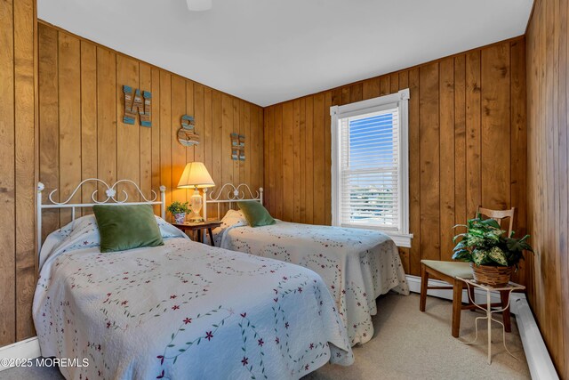 2-4 NE Central Ave, Seaside Park, NJ 08752 - bedroom with wooden walls, light colored carpet, and a baseboard heating unit