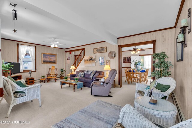 2-4 NE Central Ave, Seaside Park, NJ 08752 - carpeted living area with crown molding, a wealth of natural light, and ceiling fan