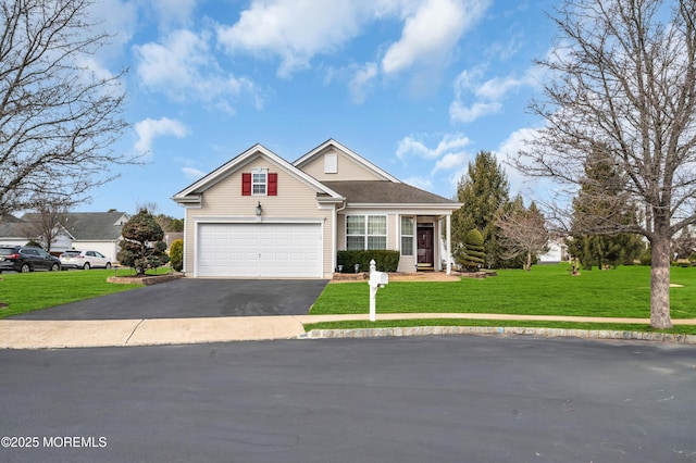 traditional home with aphalt driveway and a front yard