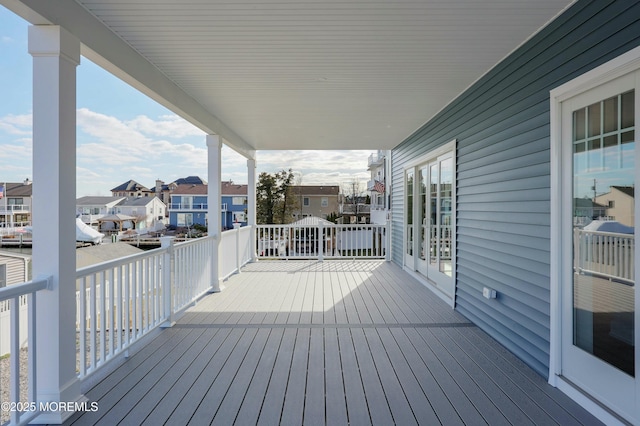 deck with a residential view