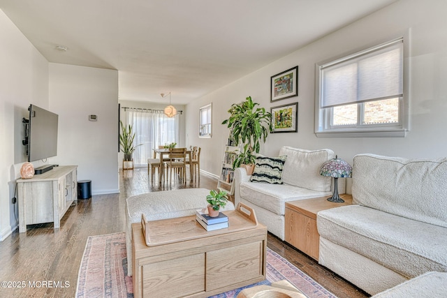 living room featuring baseboards and wood finished floors