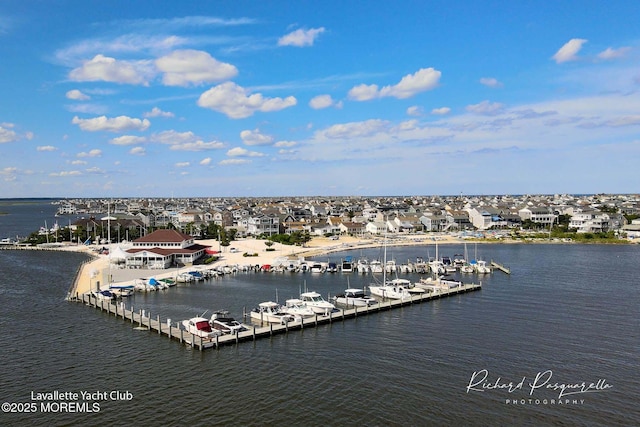 aerial view featuring a water view