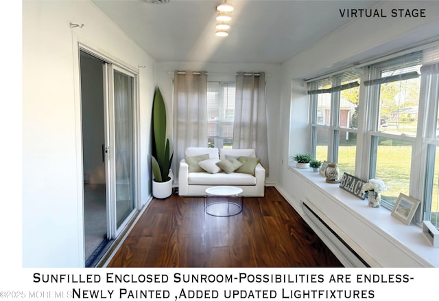 sunroom / solarium with a baseboard radiator and a healthy amount of sunlight