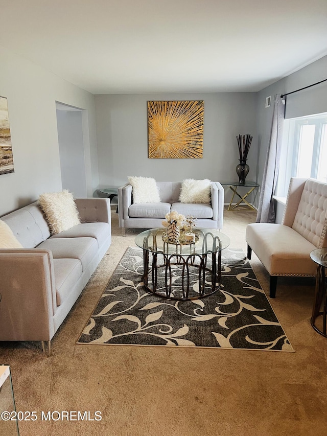view of carpeted living area