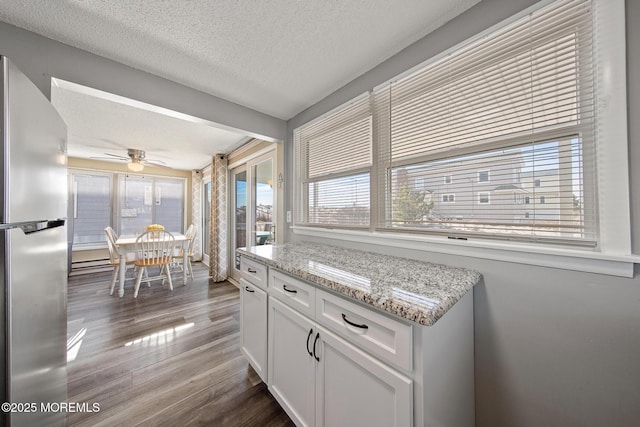 5909 Ocean Blvd, Long Beach Twp, NJ 08008 - kitchen with a wealth of natural light, dark wood-type flooring, a textured ceiling, and freestanding refrigerator