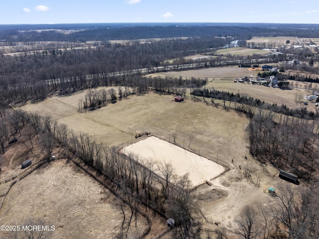 birds eye view of property with a rural view