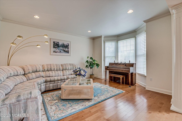 1 Christie Ln, Freehold, NJ 07728 - living room featuring ornamental molding, hardwood / wood-style floors, ornate columns, and recessed lighting