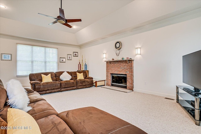 1 Christie Ln, Freehold, NJ 07728 - living area with carpet flooring, a ceiling fan, a brick fireplace, and recessed lighting