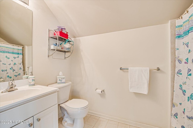 1 Christie Ln, Freehold, NJ 07728 - bathroom with vanity, lofted ceiling, tile patterned flooring, and curtained shower